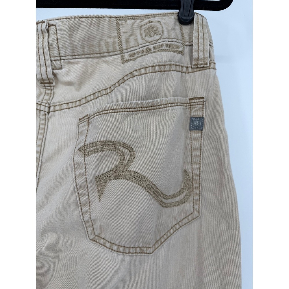 Rock & Republic Mens Khaki Straight Leg Chino Pants Tan Signature R Pocket 34x34